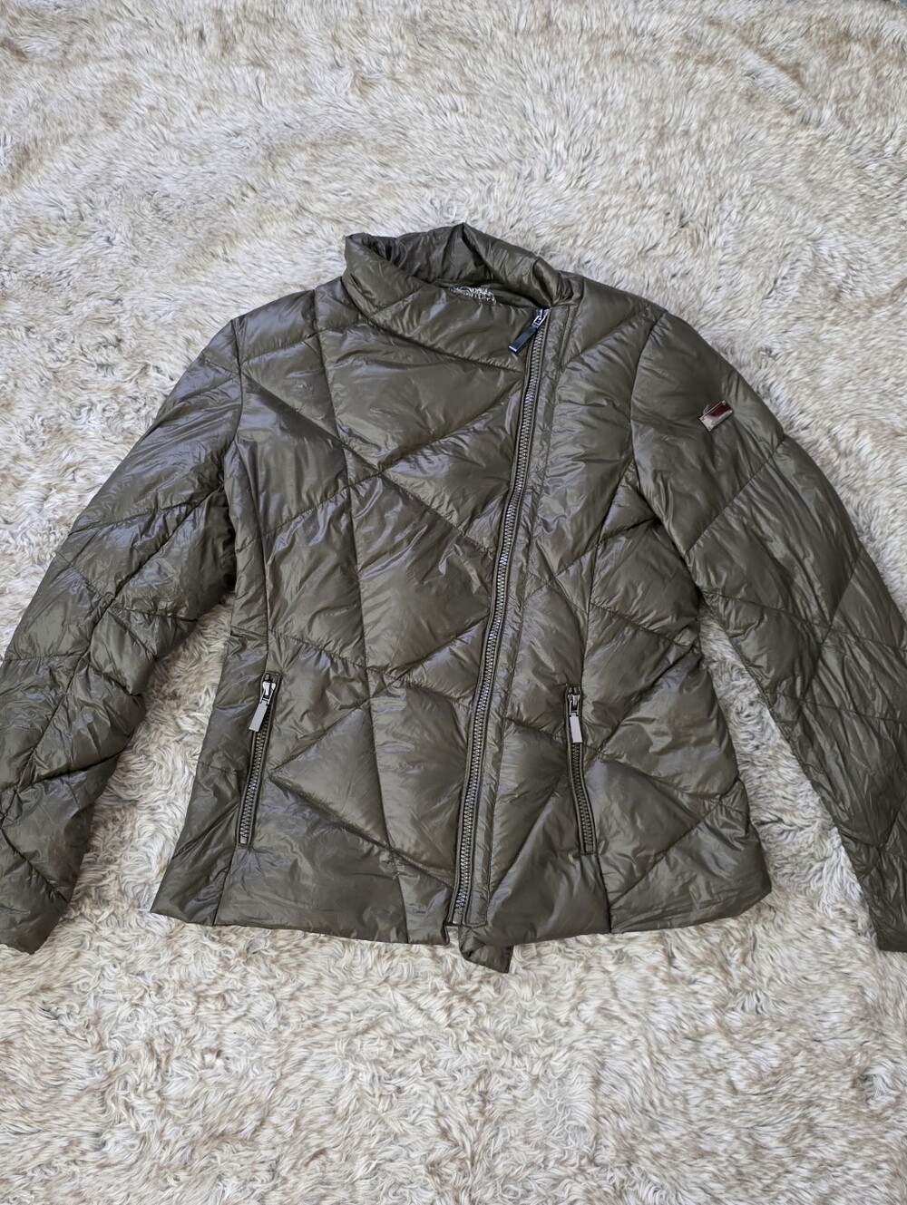 Vince Camuto Quilted Asymmetrical Zip Olive Women's Jacket Women's Size Medium